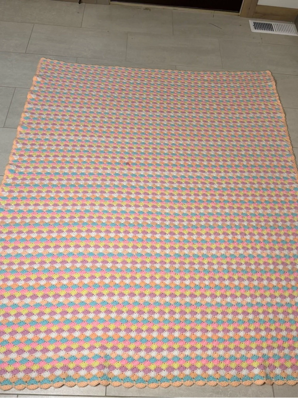 Handmade Crochet Blanket Afghan Shell‎ Pastel Throw Bedding 60x70